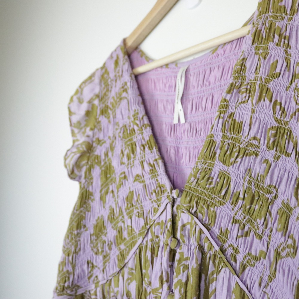 Anthropologie The Peregrine Midi Dress 2X Mauve Floral Smocked Tiered - Picture 4 of 10